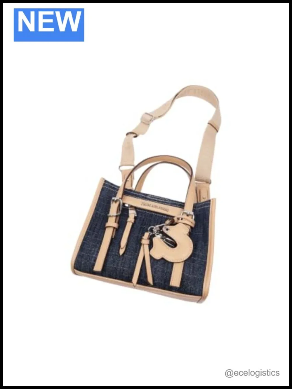Denim Mini Tote Bag with Horseshoe Charm - Crossbody
